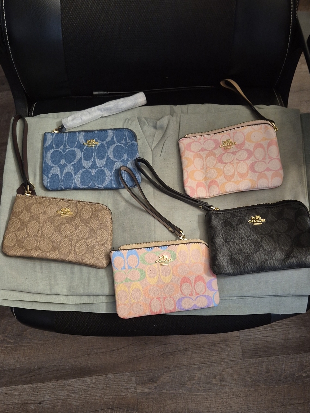 Coach Multicolor & Denim Signature Wristlet Set